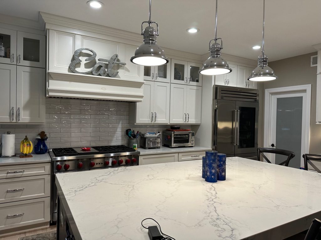 Modern kitchen with marble island