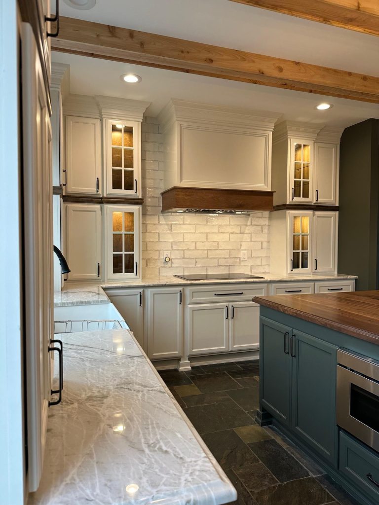 Modern kitchen with stone floor
